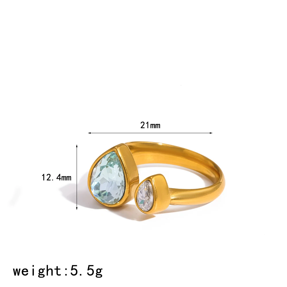 Modischer Damen-Ring mit Exquisitem Wassertropfen-Design aus Kubischem Zirkonia, 18K Vergoldet, Wasserfester Edelstahlschmuck – Detail 6