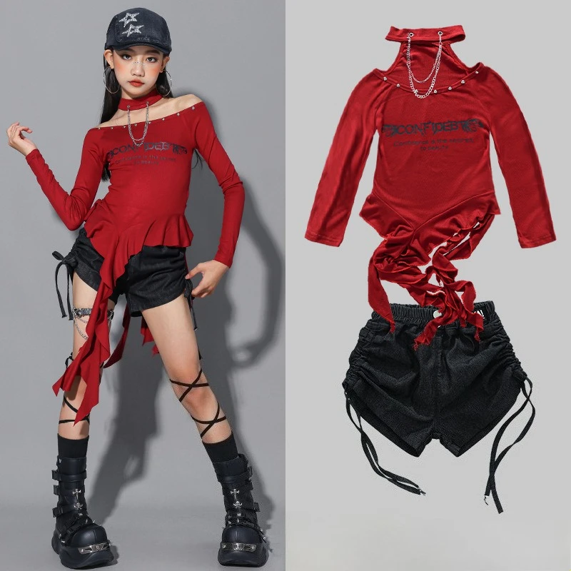 Mädchen K-pop Mode Langarm Top Dance Baggy Hosen Coole Hip Hop Kleidung Sets Gruppe Streetwear Jazz Cool Bühne zeigen Kostüm