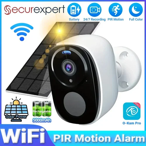 Cámara de seguridad Solar 2K de 5MP, inalámbrica, visión nocturna en Color para exteriores, alimentada por batería, compatible con WiFi 2,4G, PIR, resistente al agua, Alexa bidireccional