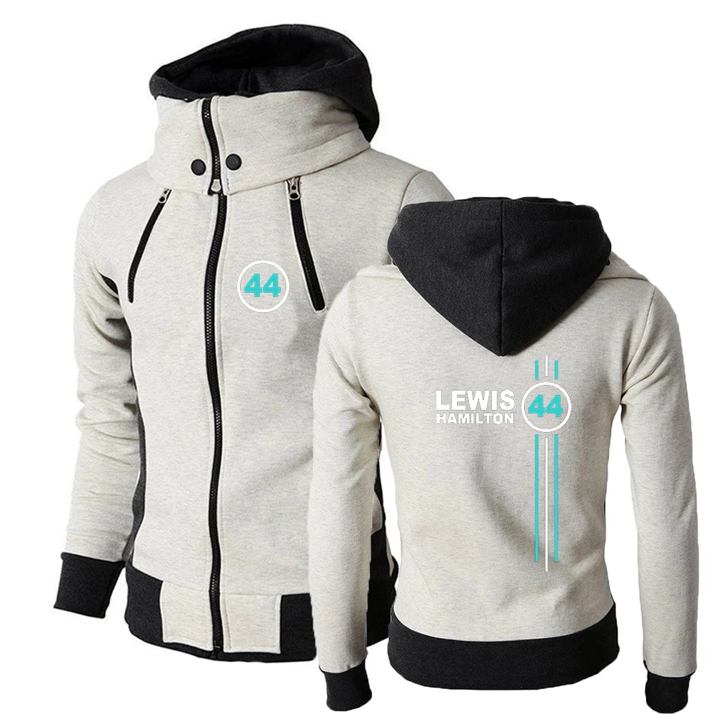 New F1 driver lewis hamilton number 44 men's printed stitching zipper hooded jacket casual fashion sweatshirt pullover top.