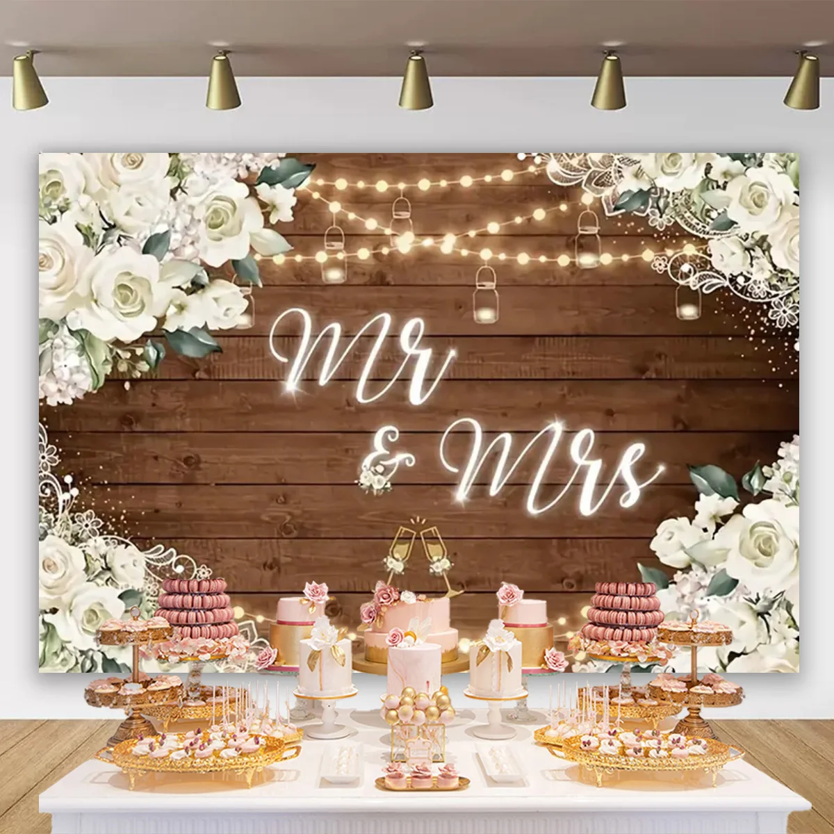 Mr & Mrs Bridal Shower Party Background Wedding Flowers Leaves Backdrops Miss to Mrs Bride to Be Engageme Poster for Photography