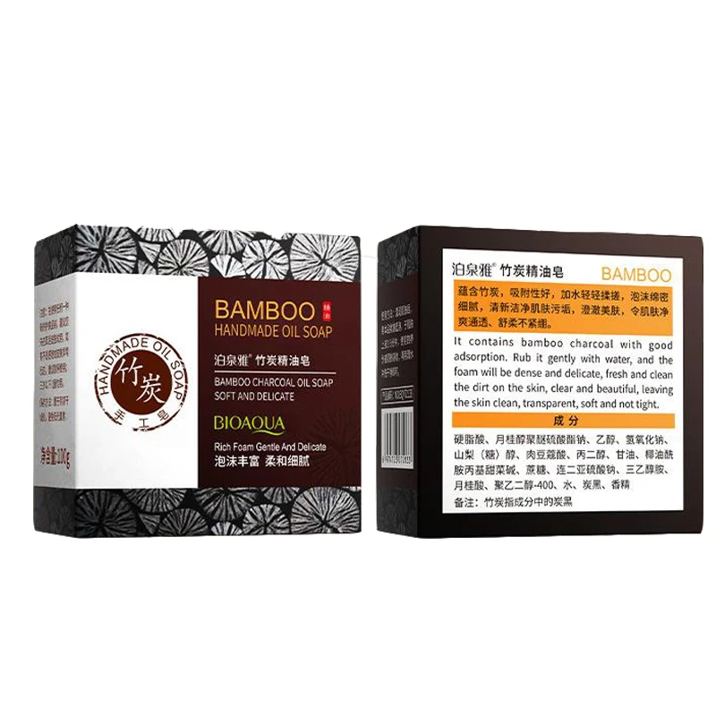 Bamboo Charcoal Handmade Soap Skin Moisturizing Deep Cleansing Oil Control Blackhead Remover Face Wash Hair Bath Skin Care 100g