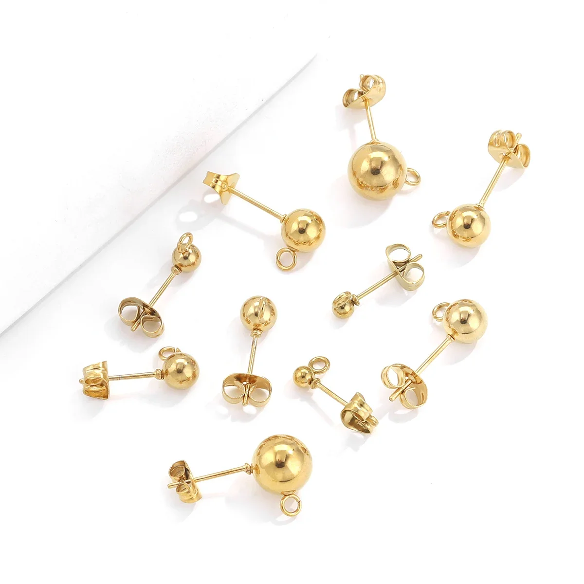 20pcs Stainless Steel Hypoallergenic 3 4 5 6 8mm Round Ball Earring Post Stud with Loop Fit DIY Earring  Jewelry Making Supplies