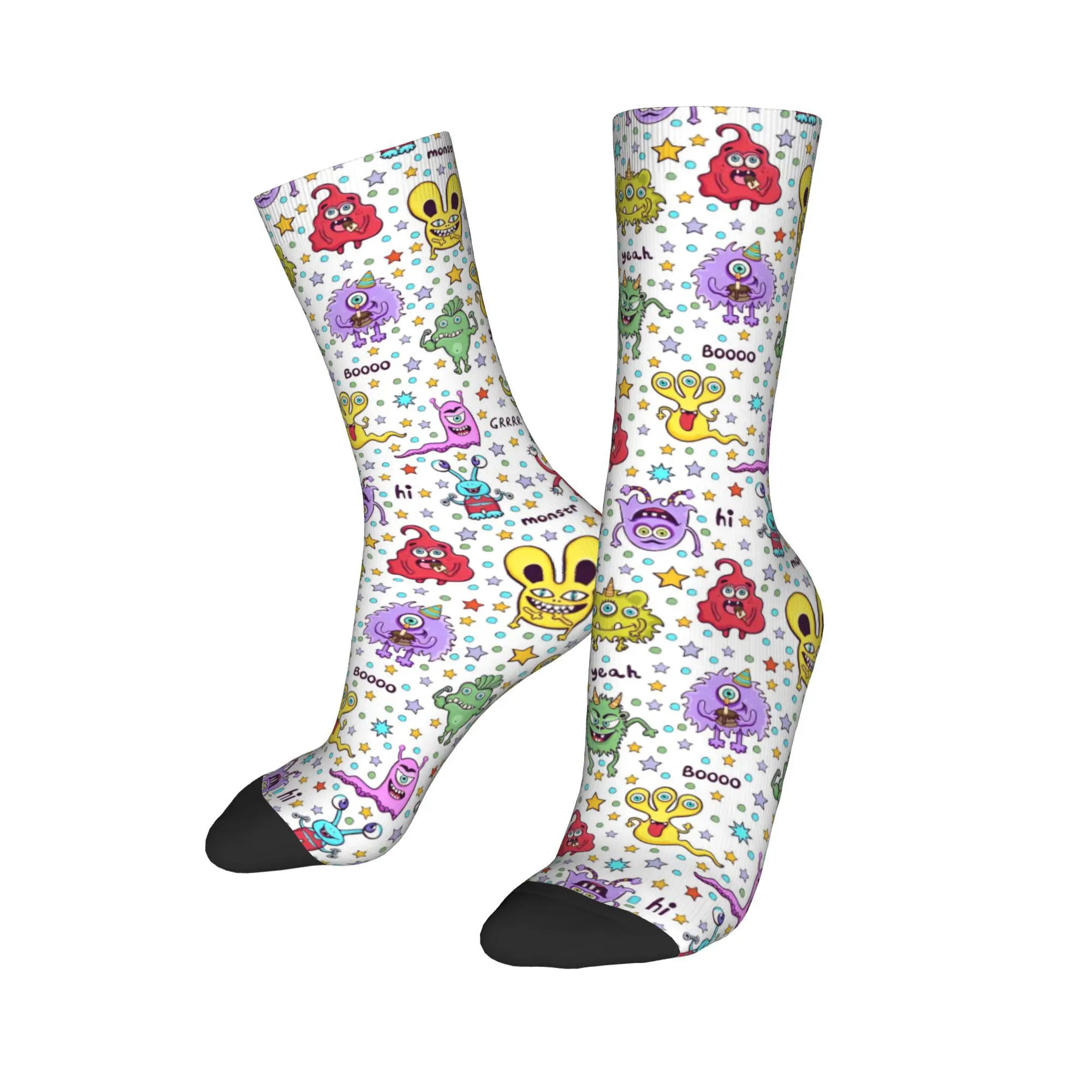 Calcetines de fútbol informales Monsters Inc Power Company, calcetines de tubo medio de poliéster con película de dibujos animados para mujeres y hombres, absorbentes del sudor