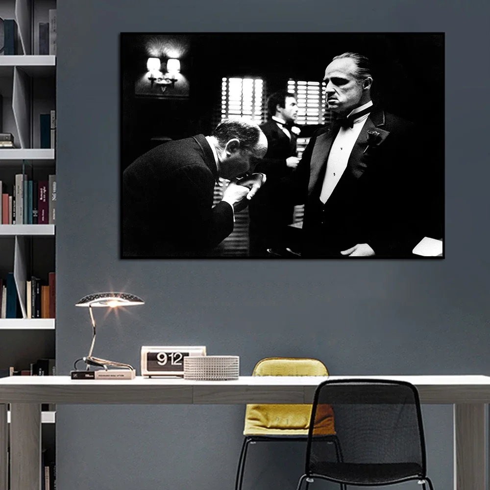 Classic Movie Gangster Godfather Canvas Painting Black White Character Poster Prints Wall Art Picture for Living Room Home Decor