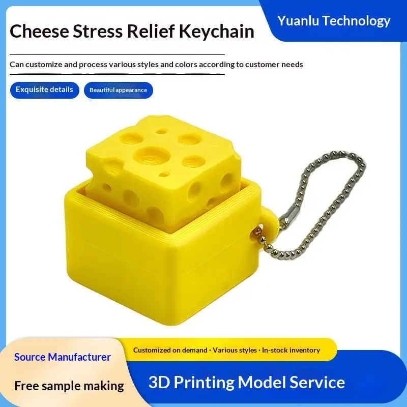 Cheese Shaped Fidget Toy Keychain Cute Portable Stress Relief Squeeze Toy Daily Carry Small Gift for Kids Party Favors