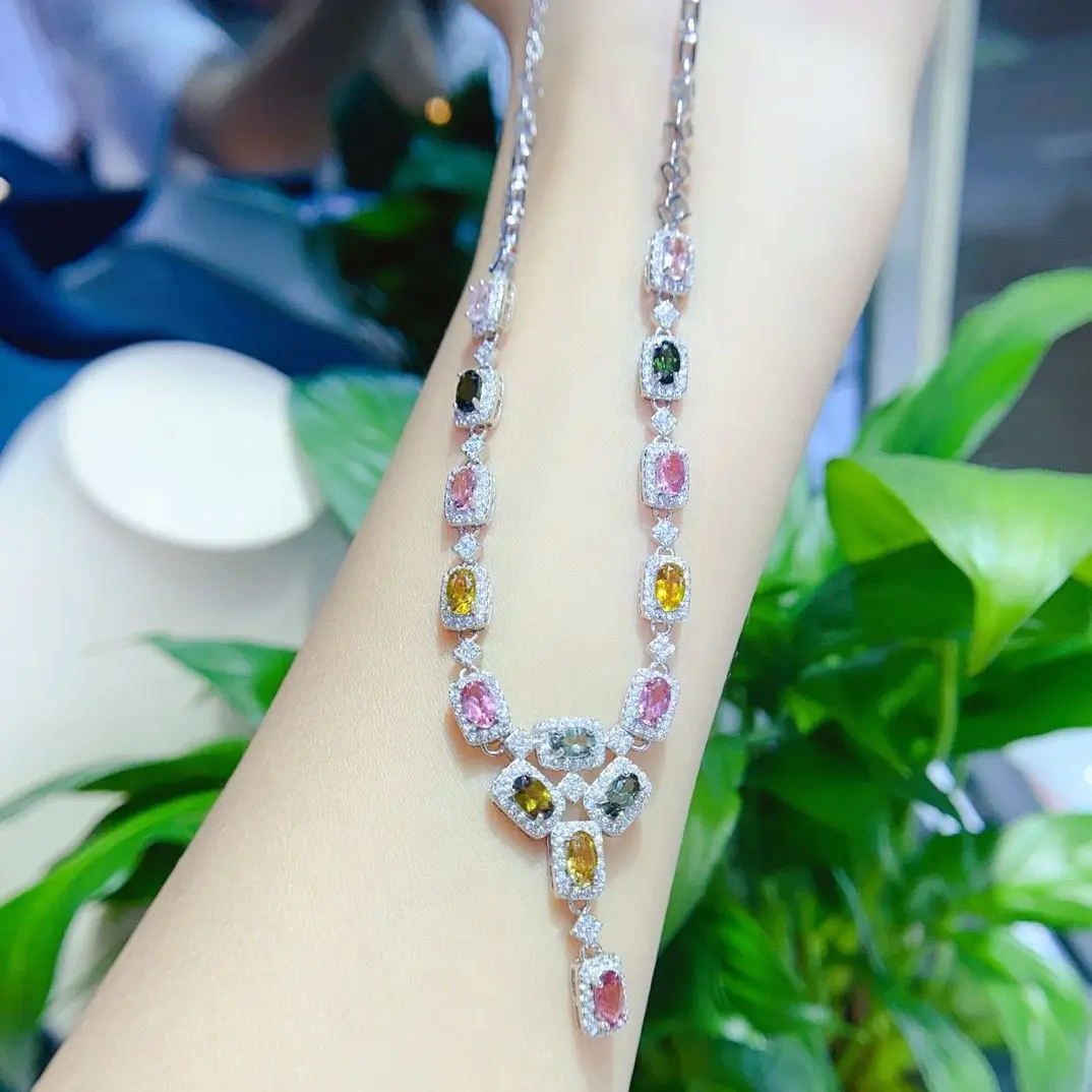 ZECAA Tourmaline Fine Jewelry Tourmaline Necklace Pendant With Tourmaline Stone 3*5mm Lady Tourmaline Necklace Pendant Jewelry