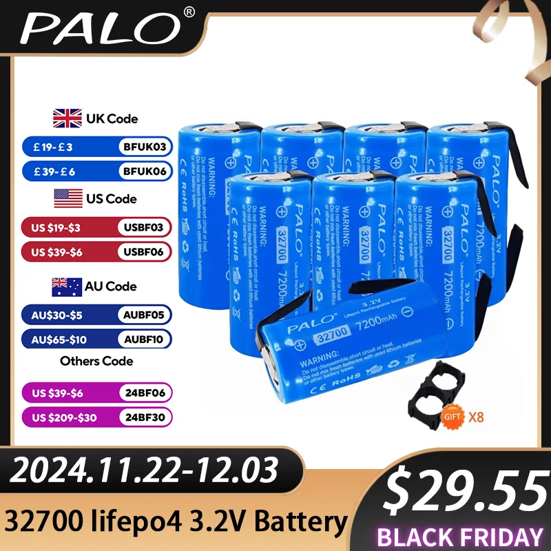 PALO 32700 lifepo4 3.2v 7200mAh 32700 rechargeable battery LiFePO4 cell 5C discharge battery for Backup Power flashlight