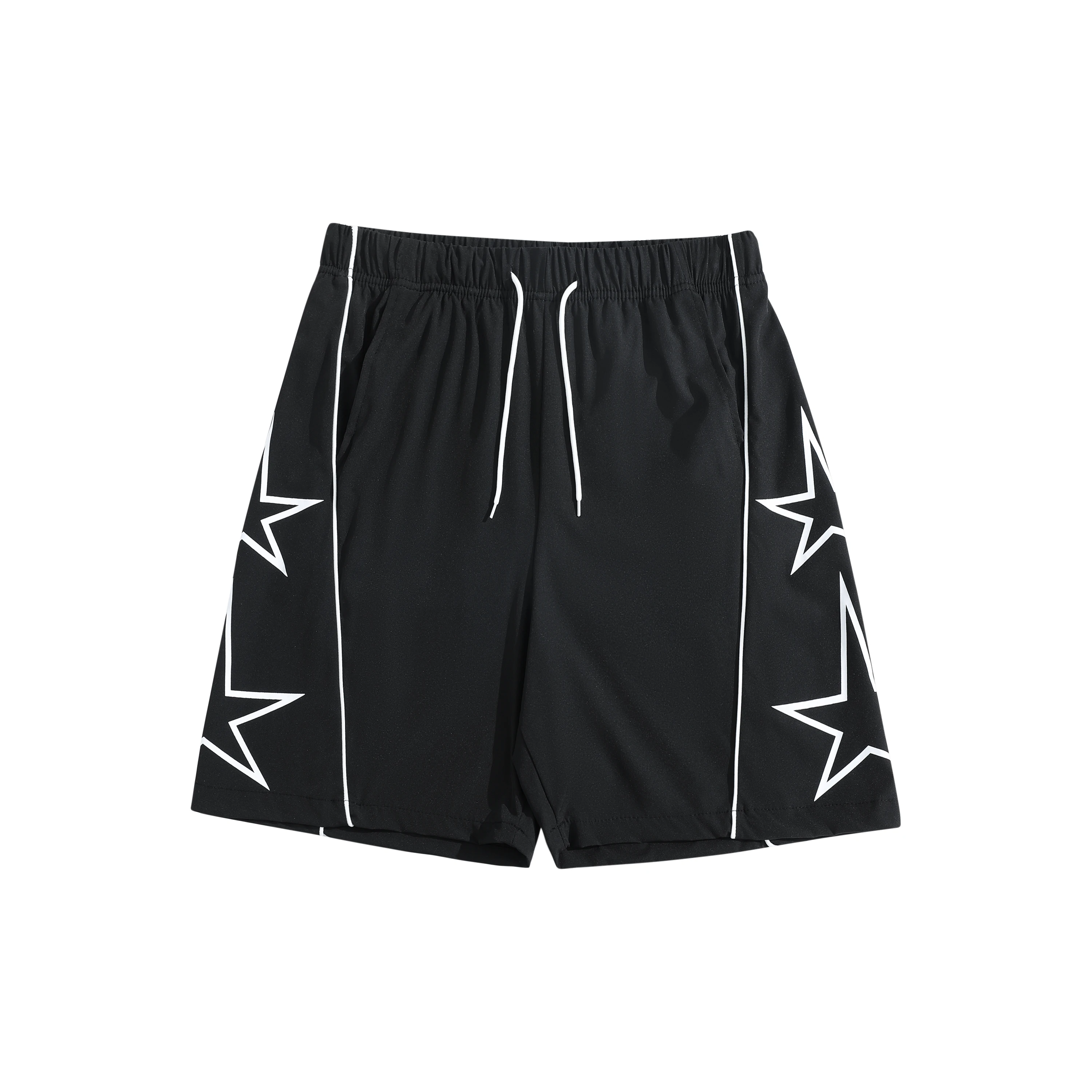 

Мужские черные повседневные шорты с принтом звезд и спортивной линии, эластичный пояс на шнурке, современный уличный стиль для повседневной носки