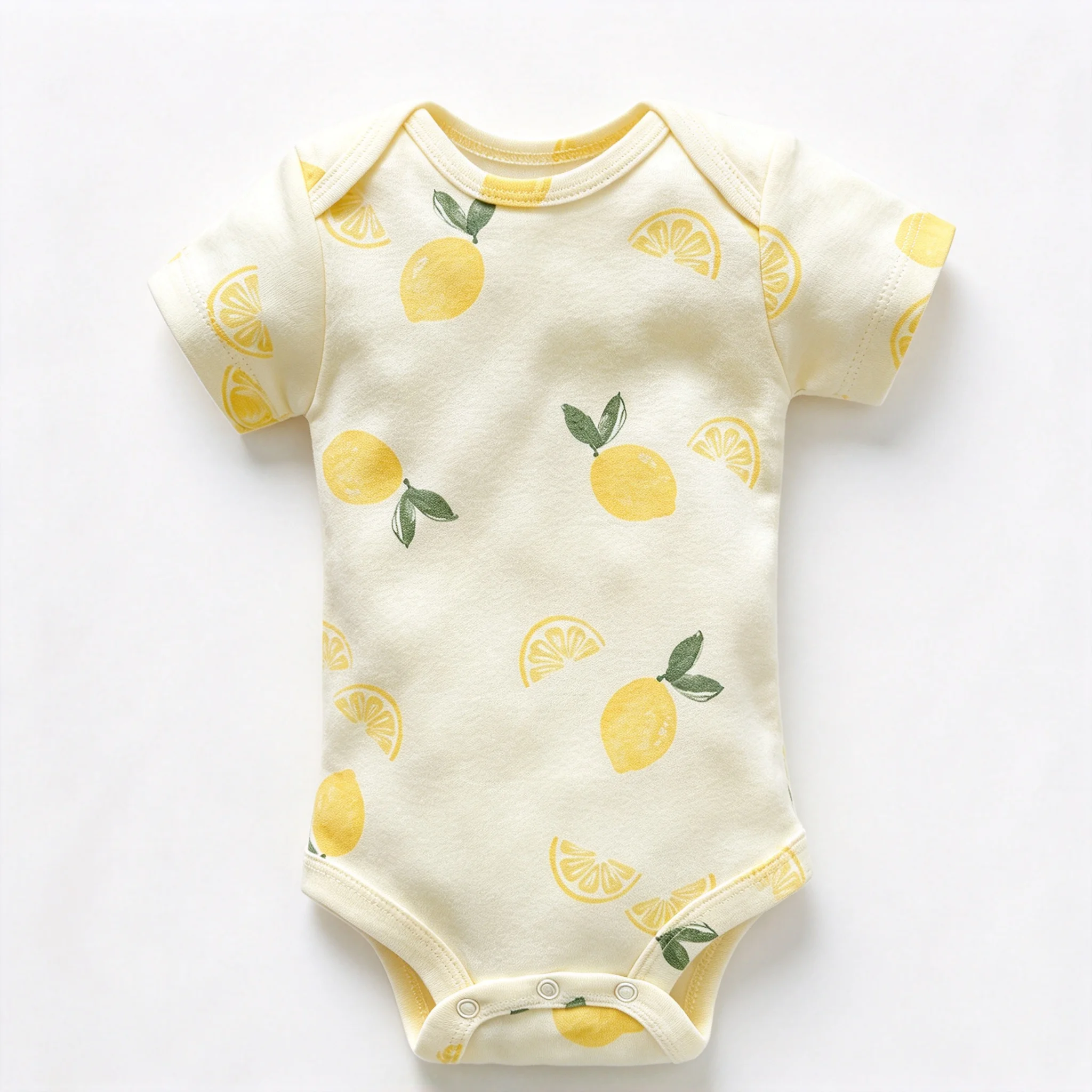 100% Cotton Baby Short Sleeve Bodysuit Lemon Print Newborn Infant Triangle Romper Round Neck Snap On Onesie for 3-24M Toddler