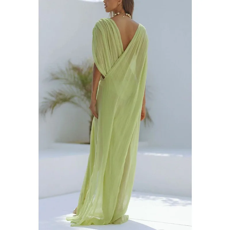 Sexy Women Beach Vacation Dress Chic Y2K Sleeveless V Neck Mesh See Through Slit Smock Holiday Bohemian Long Dress Outfits