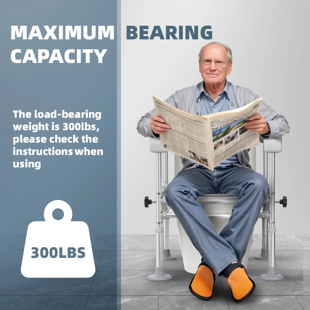 Tecforcare Dudukan Toilet Tinggi dengan Pegangan untuk Lansia, Penyangga Dudukan Toilet untuk Orang Tua dengan Lengan Berlapis yang Dapat Disesuaikan, Keamanan Kamar Mandi