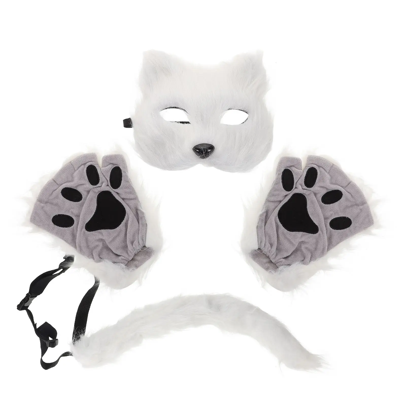 

Furry Animal Half Face Mask Gloves Cosplay Costume Accessories Halloween Party Faux Fox Mask Lightweight Comfortable
