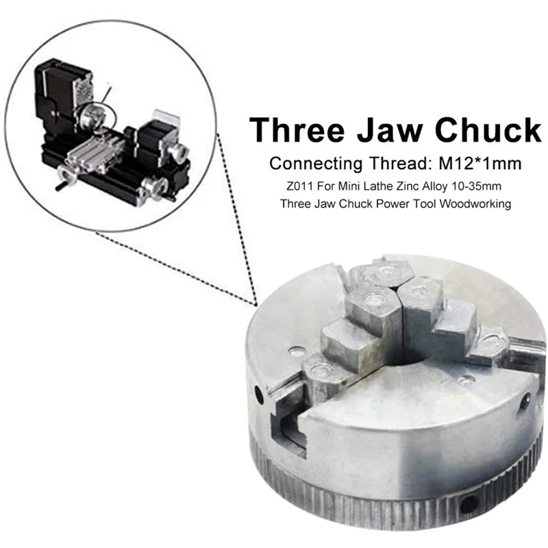 Big Deal Z011 3-Jaw Lathe Chuck, 10-35Mm Zinc Alloy Mini Lathe Chuck, Self Centering Wood Turning Chuck With Connecting Rod