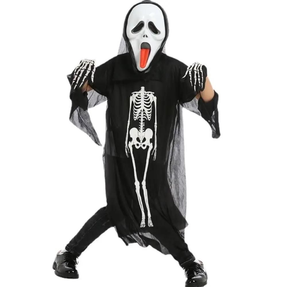 

Bones Children's Skeleton Clothes Head Cover Gloves Halloween Cosplay Costumes Funny Party Supplies Halloween Dress Up Club
