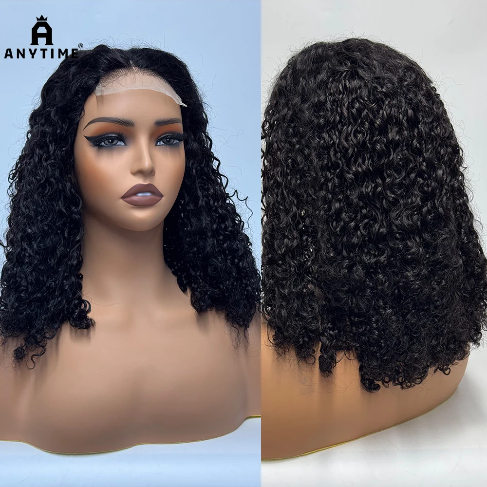 300% Density 4x4 Transparent Lace Closure Kinky Burmese Pixie Curly Hair Wig Bob Human Hair Wig for Black Women 16 inch