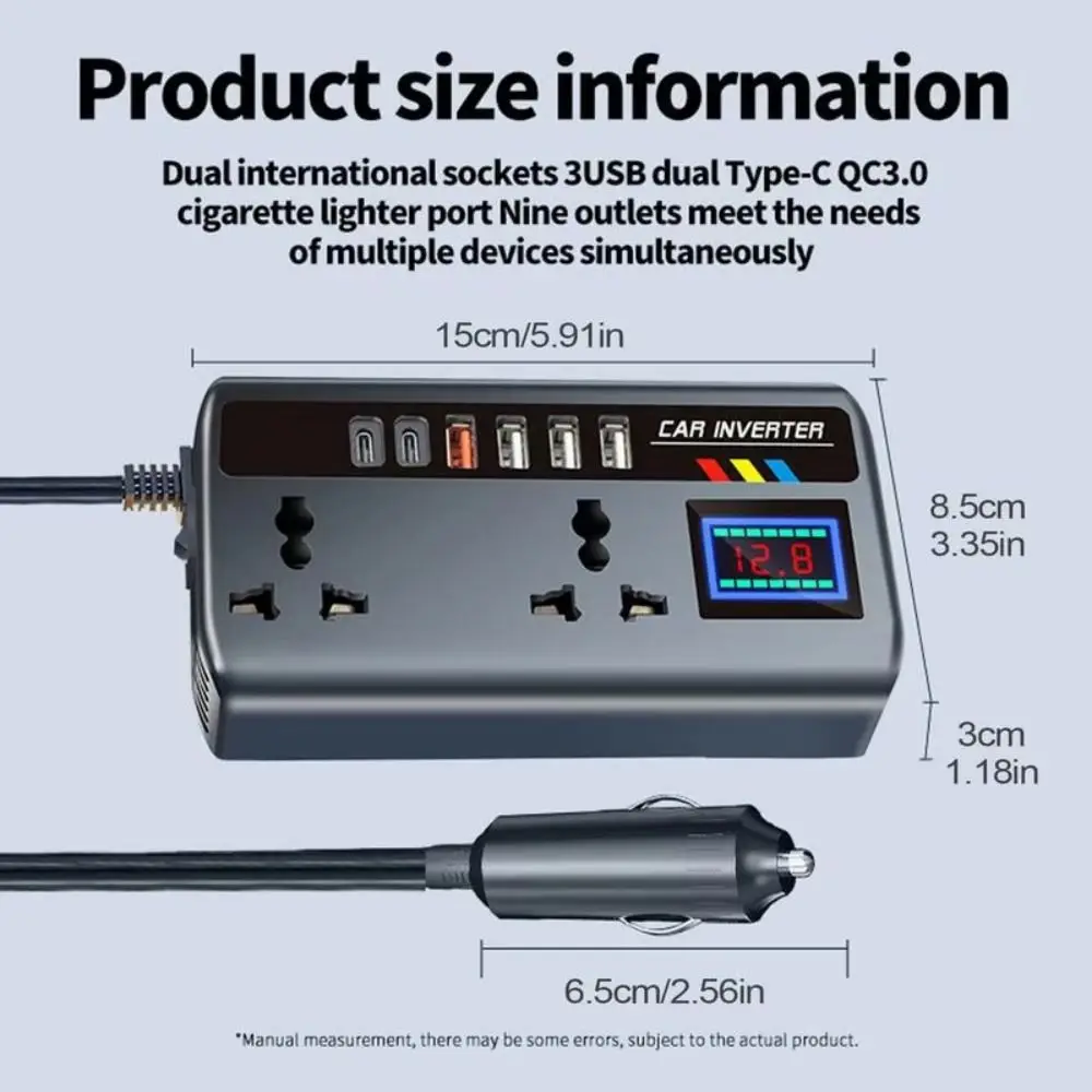 12V/24V To 220V Car Inverter with 6 USB Ports High Power Power Converter Digital Display Smart Automotive Charger Inverter