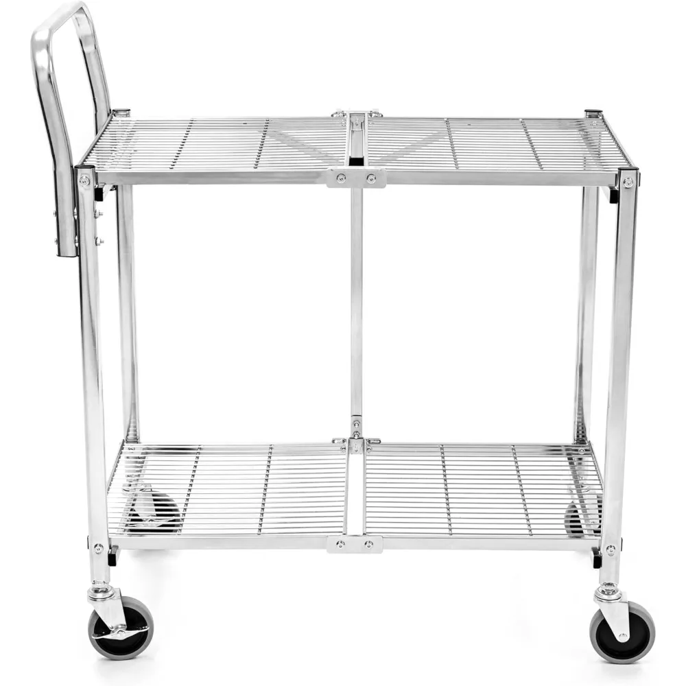

Original Tubstr Collapsible 2 Shelf Wire Cart, Easy to Push Heavy Duty Rolling Utility Cart, Folds Up for Storage
