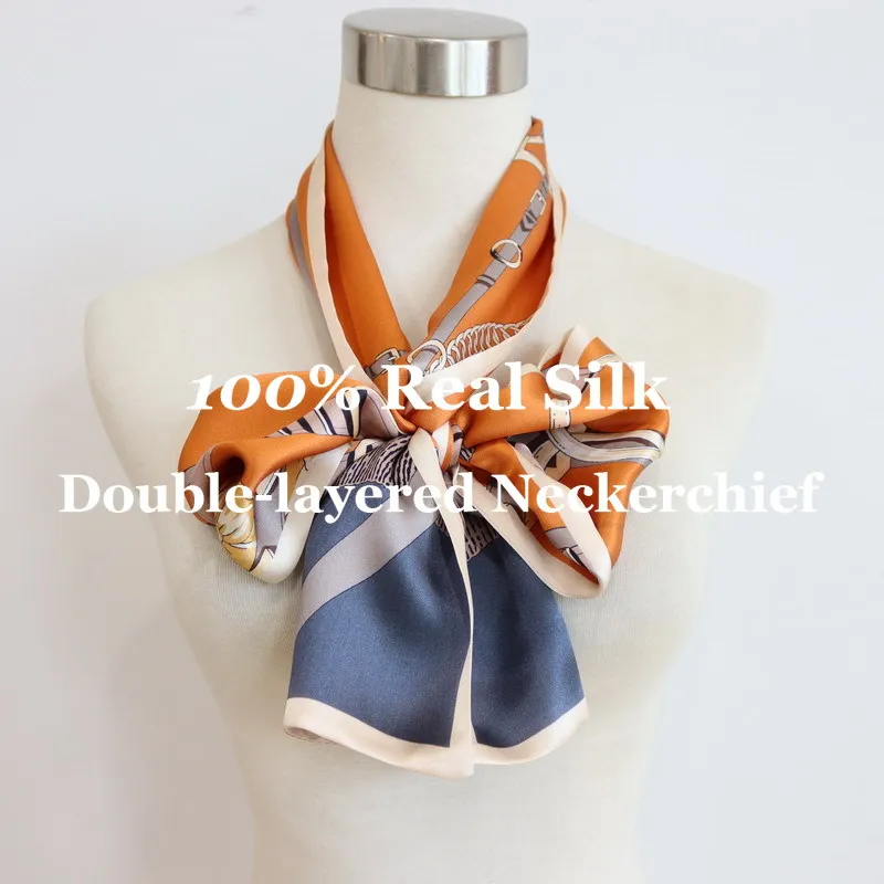 

Элегантный шелковый шарф-платок с цепочным узором, 100% шелк, двухслойный, женский, 150x16 см, узкая лента для волос, повязка на шею, роскошный хиджаб-лента
