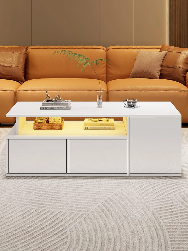 KOMHTOM Teetisch mit LED - Couchtisch mit 2 Schubladen, Kaffeetisch mit 60kg Tragfähigkeit und viel Stauraum