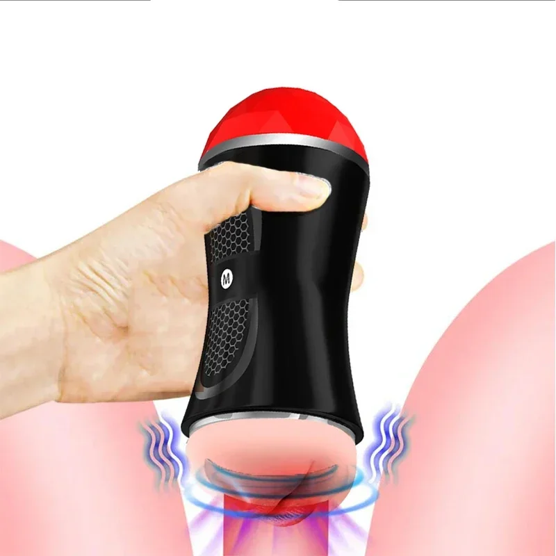 Realistic Pussy Vagina Male Masturbator Cup Soft Silicone Penis Sucking Oral Vibration Sex Machine Erotic Adult Sex Toys For Men