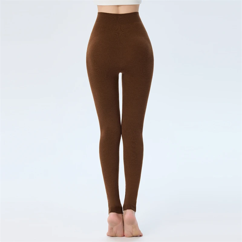 レディース新作100％ピュアウールレギンス、コンピューターニットスリムフィット、ヒップハグ、秋冬無地レディースロングウールパンツ