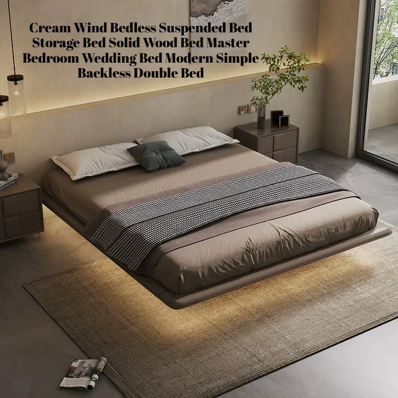 Modern Simple Bed Floating Storage Lit Full Size Hotel Bed Wood Frame Muebles Para Dormitorio Bedroom Full Set Furniture