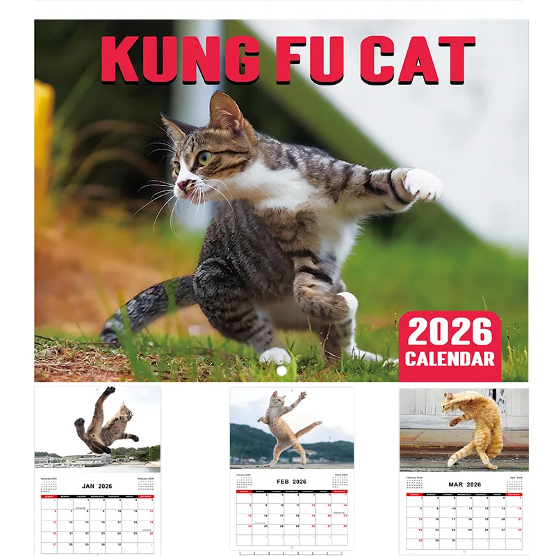 

2026 Kung Fu Cat Wall Calendar - Hangable Funny Daily Weekly Monthly Planner Time Agenda Organizer for Office School Home Decor