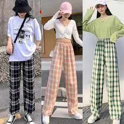 2024 new high waist loose plaid pajama trousers  Women's spring, autumn and winter leisure thin straight wide leg pajama trouser