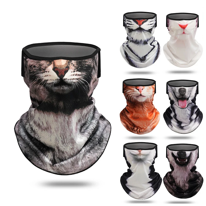 3D Animal Cat Design Summer Full Face Neck Protector Sun Shield Breathable Quick Dry Polyester Helmet Liner for Outdoor Cycling