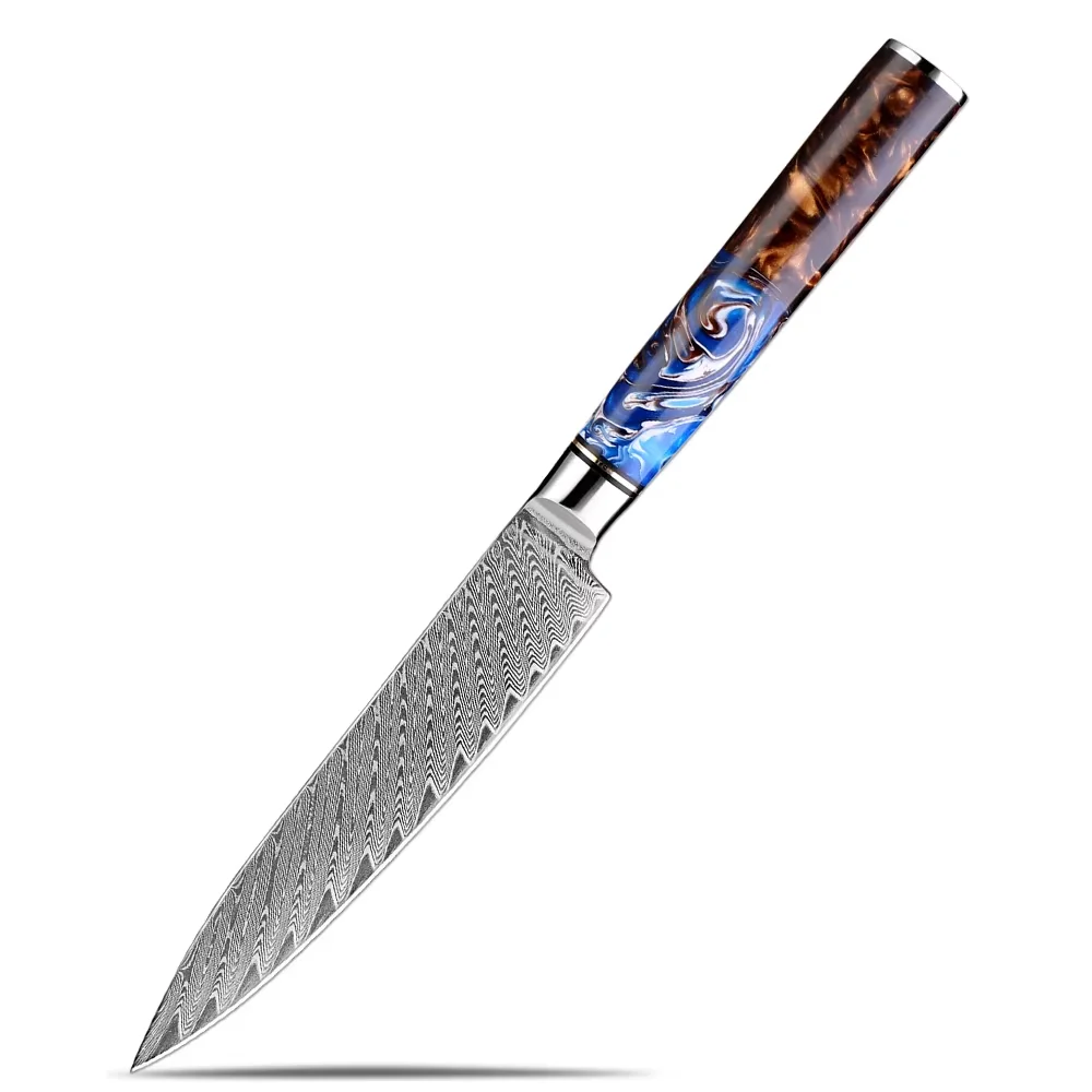 

Japanese 5 inch Utility Knife Damascus Steel Paring Knife Professional Kitchen Knife Sharp Fruit Knife Sea Blue Resin Handle