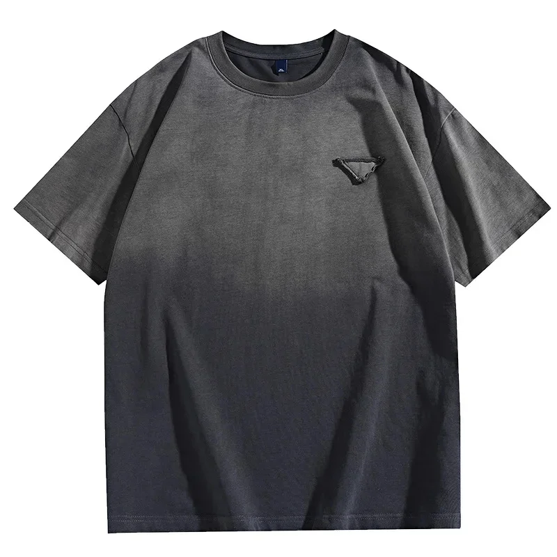 

2026 Tide, новая красная футболка с короткими рукавами и постепенным стилем, мужская летняя уличная футболка Plankton Shuai, повседневная свободная половина