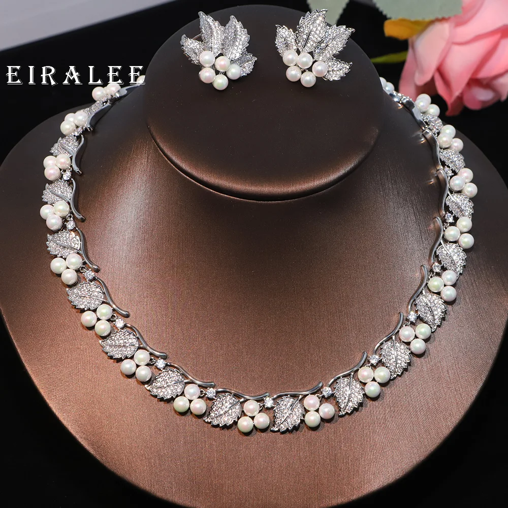 GUIMAN AAA Cubic Zirconia Grapes Choker Pearl Necklace for Women Wedding Bridal Silvery Jewelry