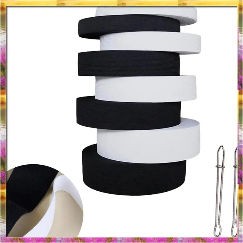 

ABSU 8 рулонов белой высокоэластичной швейной эластичной ленты, толщина 1 мм, ширина 0,6/1/1,4/2 дюйма, длина 5,5 ярда/рулон, 2 зажима C