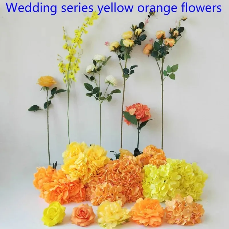 Home Artificial Simulation Orange Yellow  Hydrangea Rose Flower Living Room Window Decor Fake Flowers Wedding GuideScene Decor