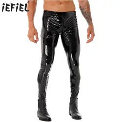 Black Patent Leather Tights Pants for Mens Motobiker Skinny Pants Two-way Zipper Crotch Trousers Male  Motorcycling Leggings