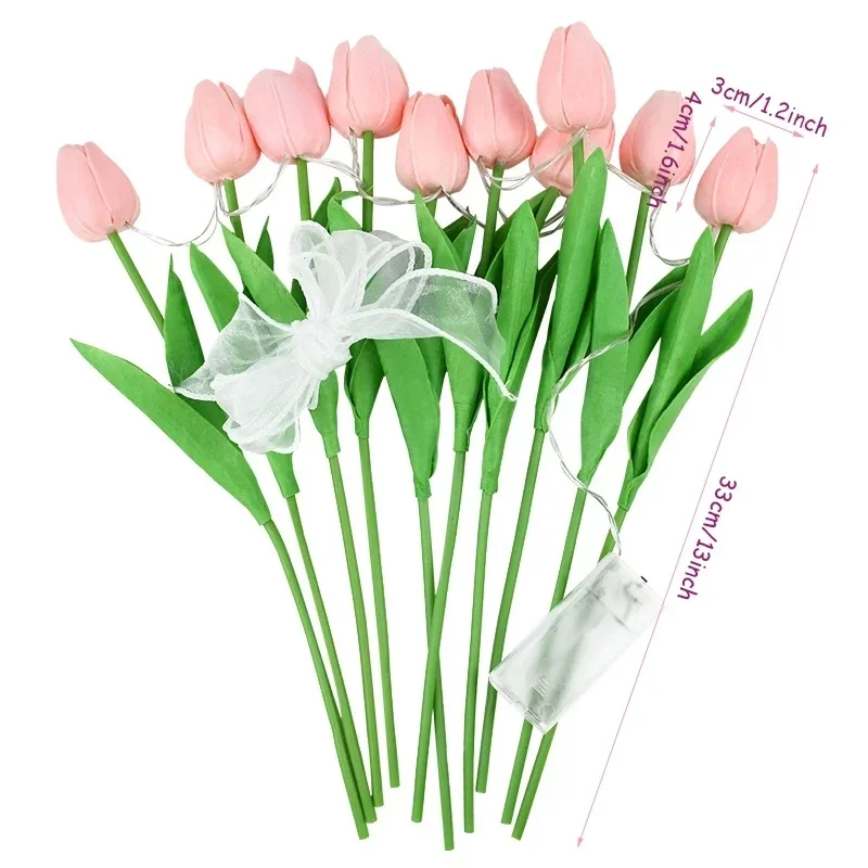 10PCS Tulip Simulation Flower Luminous LED Tulip Bouquet Tulip Night Lamp Christmas Gift Valentine\'s Day Flower Home Decor