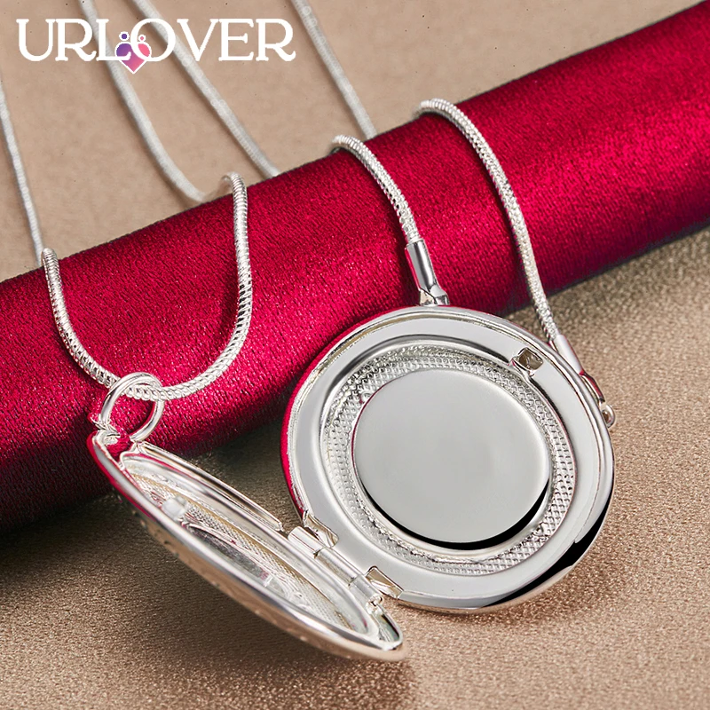 URLOVER 925 Sterling Silver Oval Photo Frame Pendant Necklace For Women Engagement Wedding Fashion Charm Jewelry 40-75cm Chain