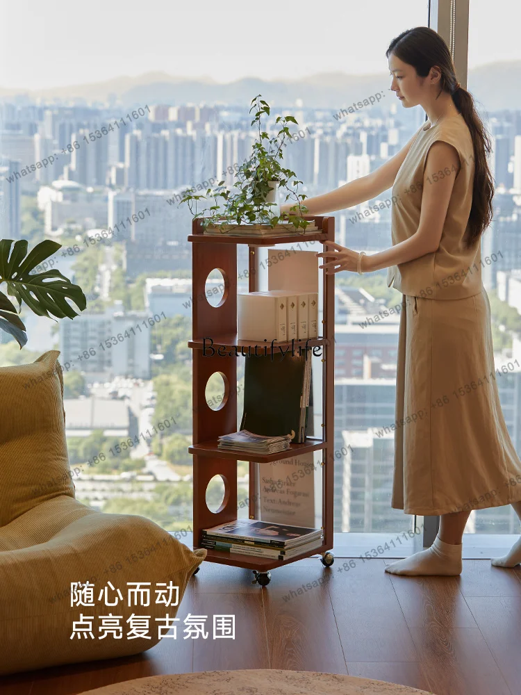LX Mobile Bookshelf Wheeled Trolley Corner Sofa Shelf Floor Medieval Bookshelf