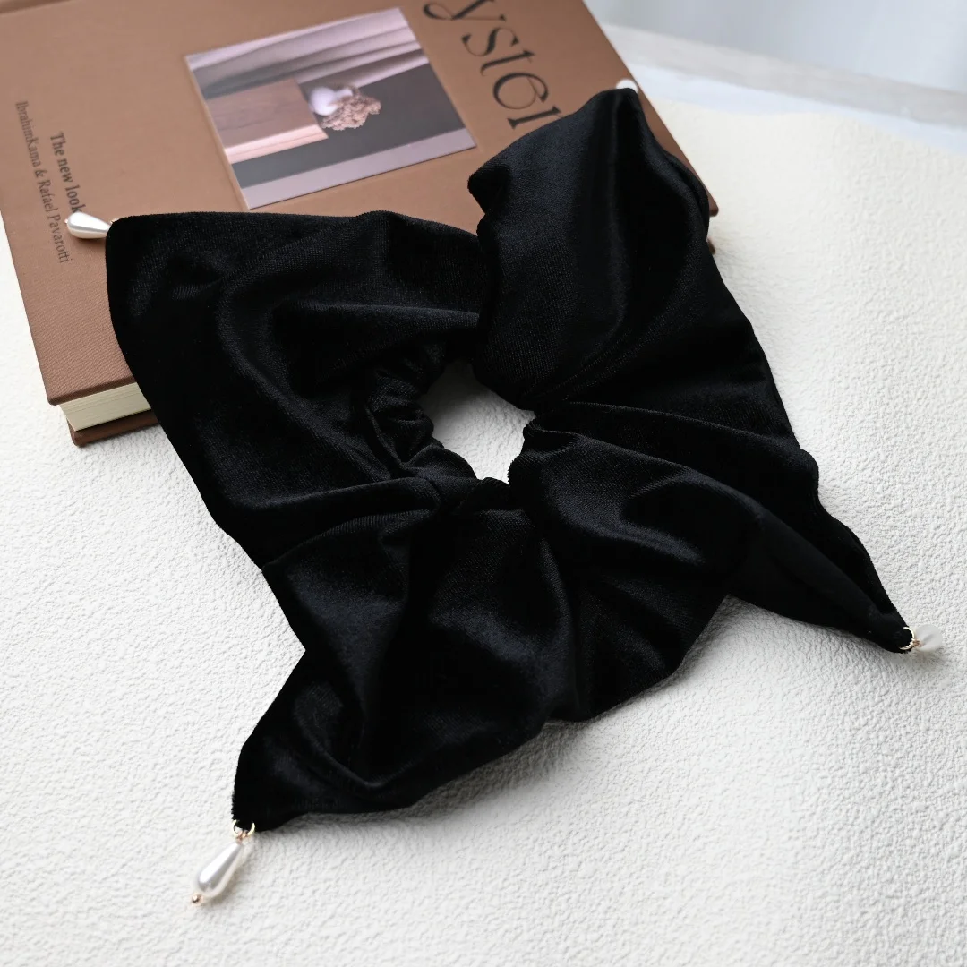 ربطات شعر Velet كبيرة للفتيات والنساء على الموضة الشتوية، ربطات شعر حمراء وسوداء، لآلئ صناعية لامعة