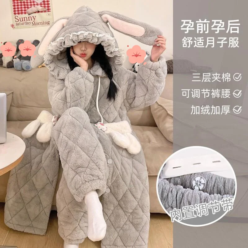 

Women's pajamas Comfortable Sleepwear Cotton Pajama Set winter autumn Quilted High Quality Robe Coral Fleece Sweet