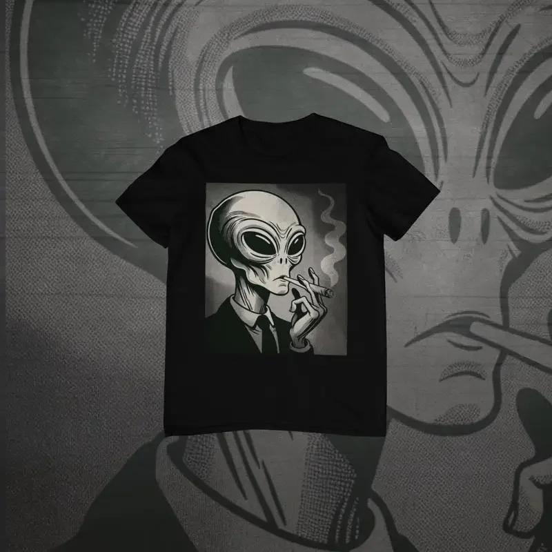 Smoking Alien Grayscale T shirt But Is It Art Retro Vintage Black And White Men In