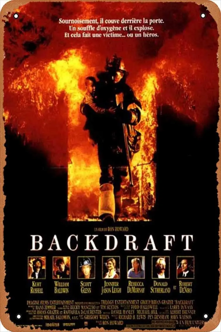 Backdraft (#2 of 2) 1991 Movie Poster Gallery 8 x 12 Inches Tin Sign for Home Bar Pub Garage Decor Gift