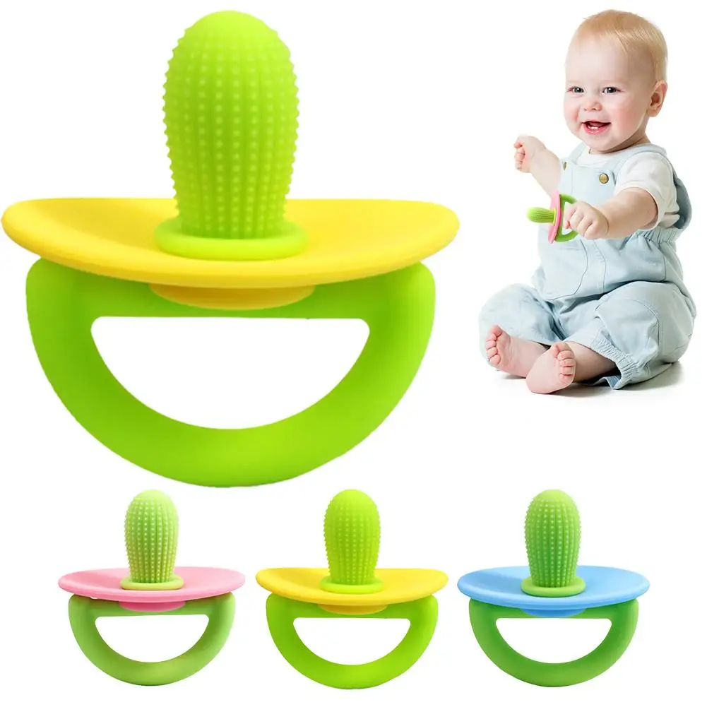 Silicone Teether Ring, Pacifier Type Teething Tool, Soft Molar Stick with Massage Dot