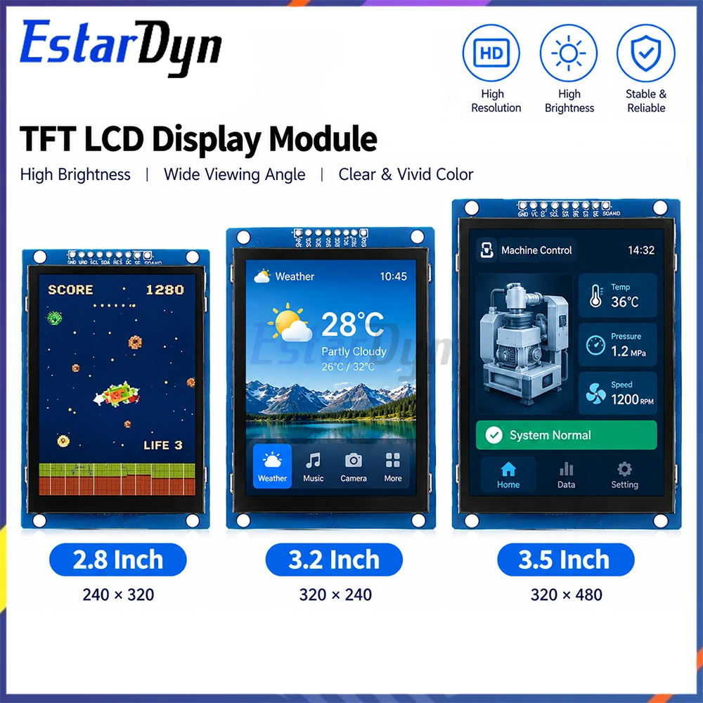 Estardyn 2.8/3.2/3.5 Inch SPI TFT LCD Display Module 240x320 320x480 ST7789/ST7796S 5V/3.3V PCB Adapter Screen for DIY