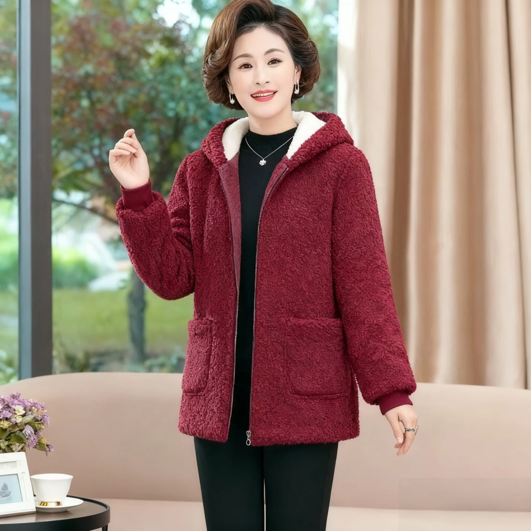 Куртка из овечьей шерсти Аляска Женщина Техника затягивания Метод сужения Процесс затяжки Защита подтяжки Контракт Нейтральный