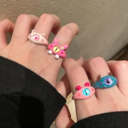 Lovely Cartoon Weird Black Eyes Cat Ring Fashion Hand Jewelry Big Eye Monster Rings Girls Women Mini Animal Rings Jewelry Gifts