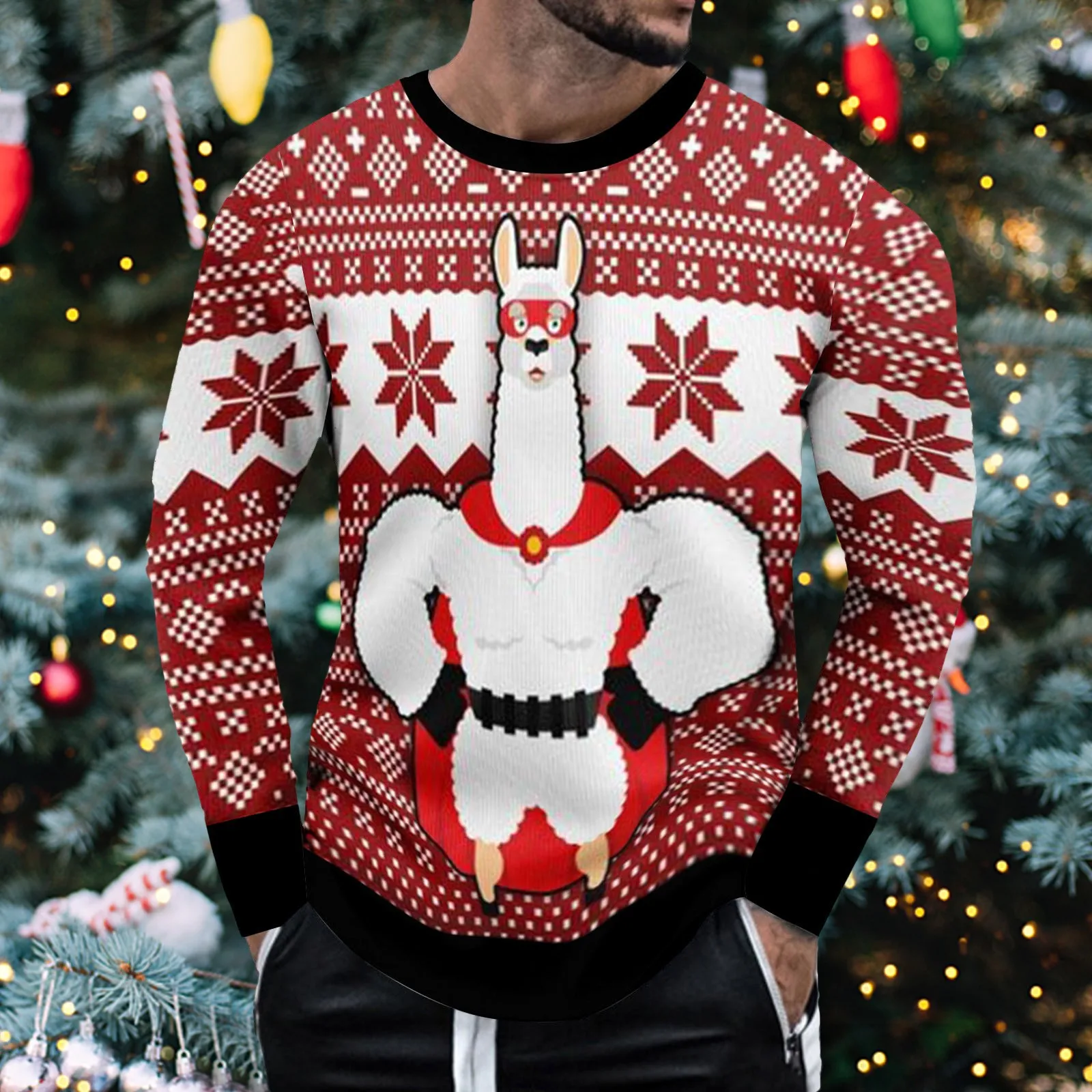 Christmas Funny Print Ugly Men\'s T-shirts Long Sleeve Pullovers Cartoon Santa Claus Fake Muscle Graphic T Shirt 2024 Ropa Hombre