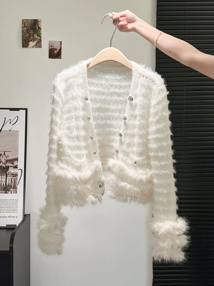 

Высококачественный блестящий шелковый свитер с длинными рукавами для тяжелой промышленности, женский свободный повседневный вязаный свитер на осень и зиму 2025 г.