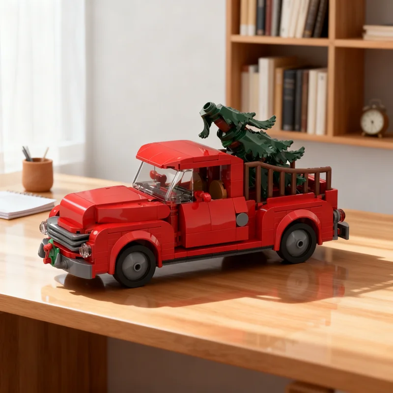 393 قطعة MOC شاحنة حمراء صغيرة نقل مدينة عيد الميلاد نموذج اللبنات لعبة البناء هدايا عيد الميلاد فكرة التعليم الطوب